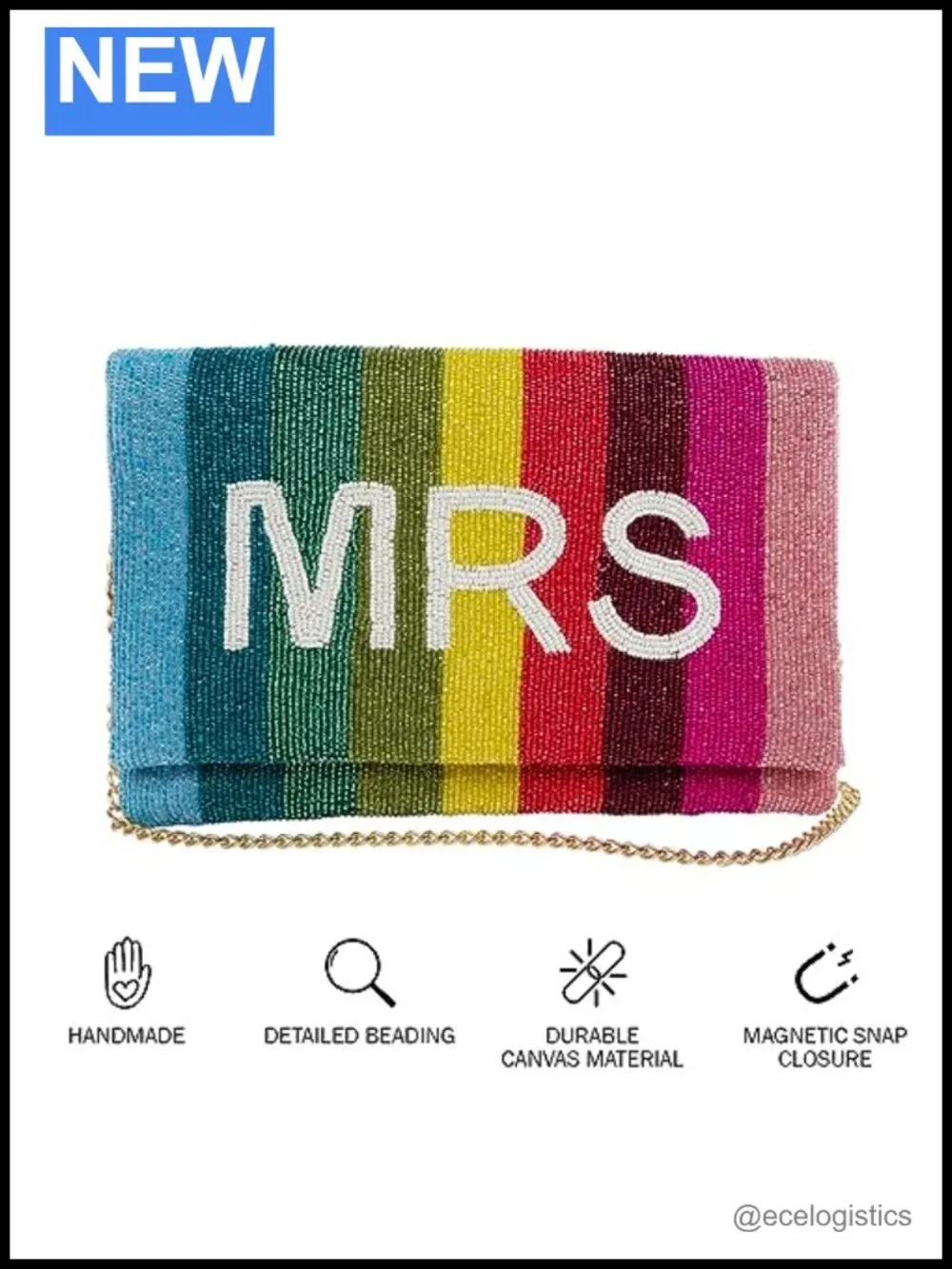 Beaded MRS Clutch with Chain, Bridal Evening Bag